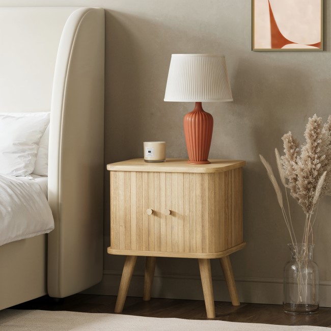 Oak Mid-Century Bedside Table with Tambour Doors – Breuer