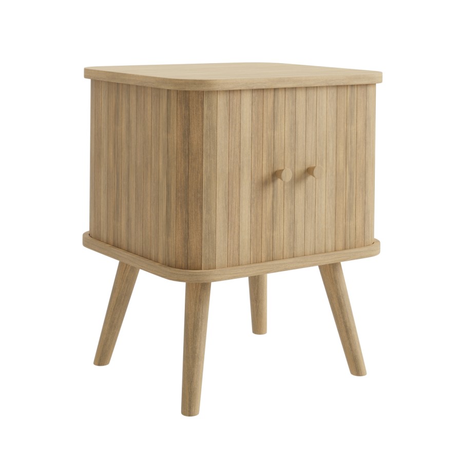 Oak Mid-Century Bedside Table with Tambour Doors - Breuer