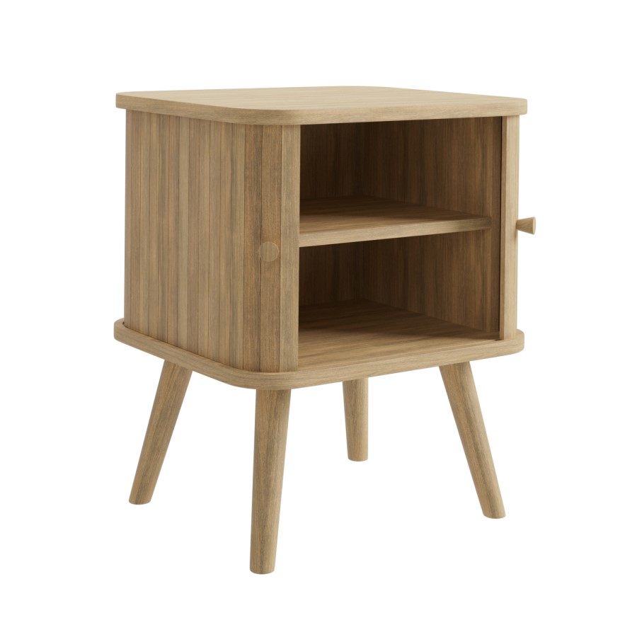 Oak Mid-Century Bedside Table with Tambour Doors - Breuer