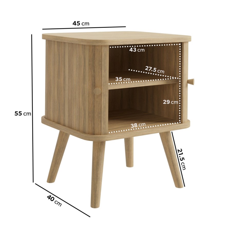 Oak Mid-Century Bedside Table with Tambour Doors - Breuer