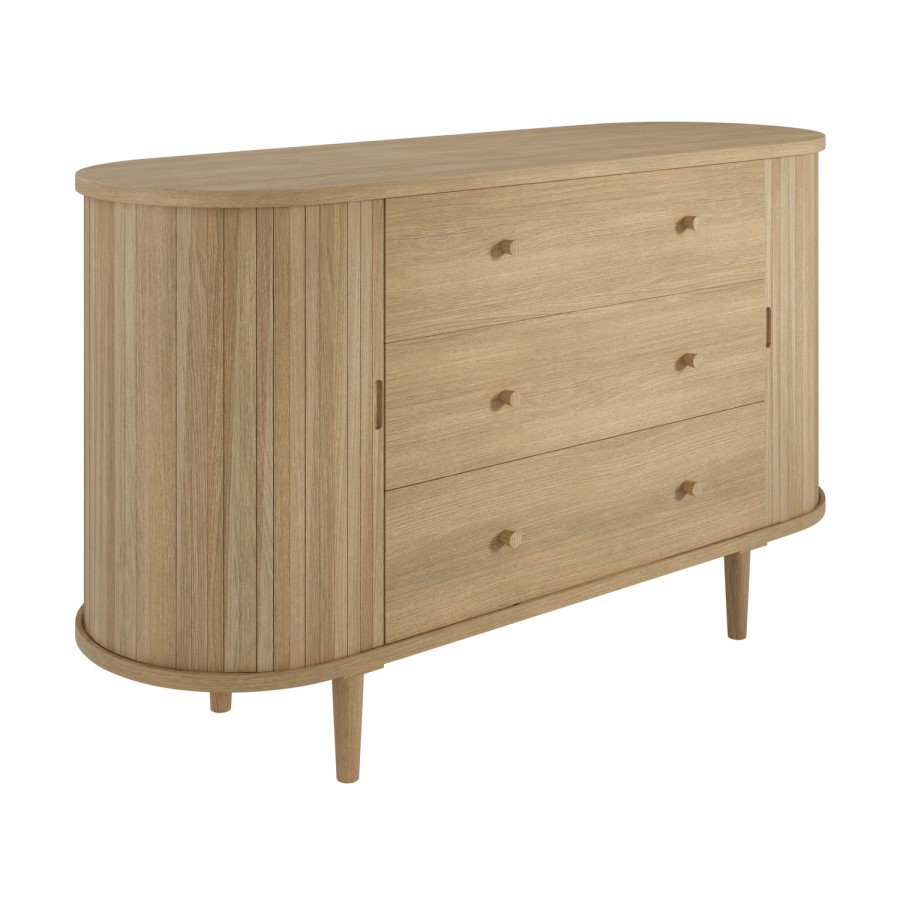 Wide Oak Chest of 3 Drawers with Cupboards - Breuer