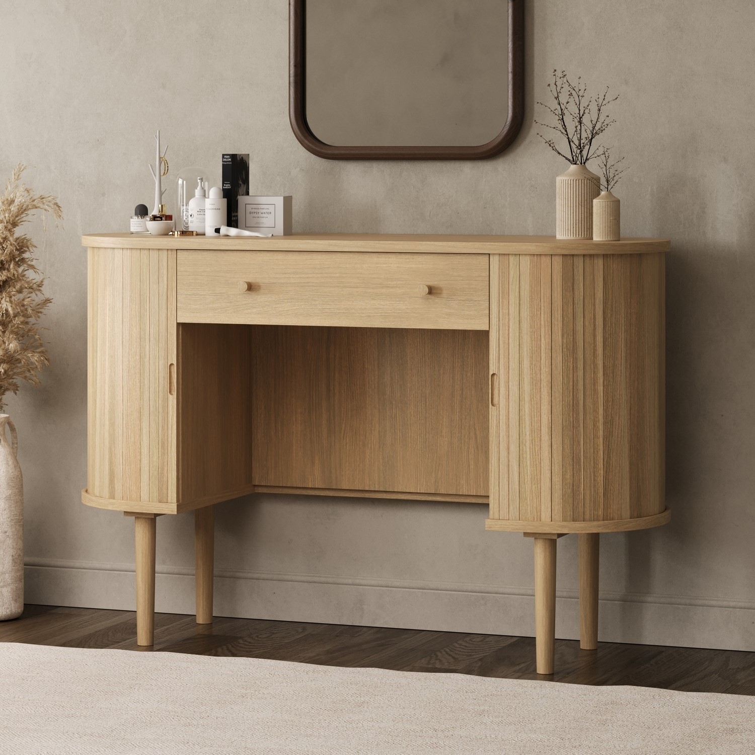 Oak Dressing Table with Drawer and Cupboards - Breuer - Furniture123 Oak Dressing Table with Drawer and Cupboards - Breuer - Furniture123