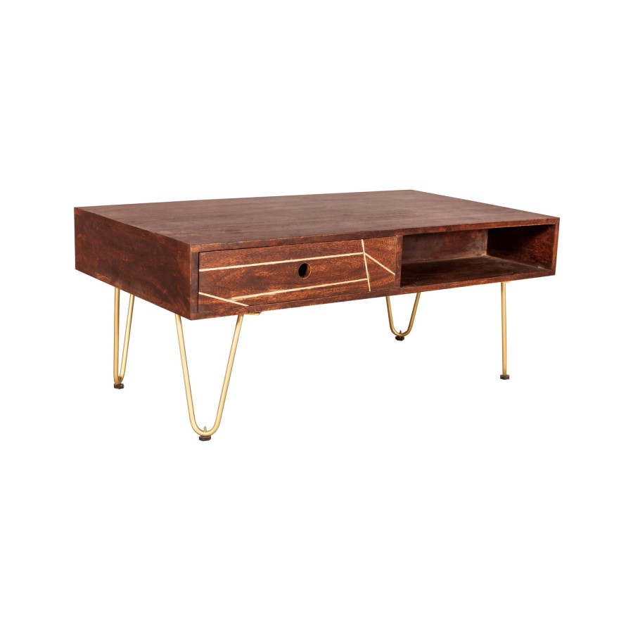 Dark Wood & Gold Coffee Table - Bengal