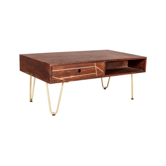 GRADE A1 - Dark Wood & Gold Coffee Table - Bengal
