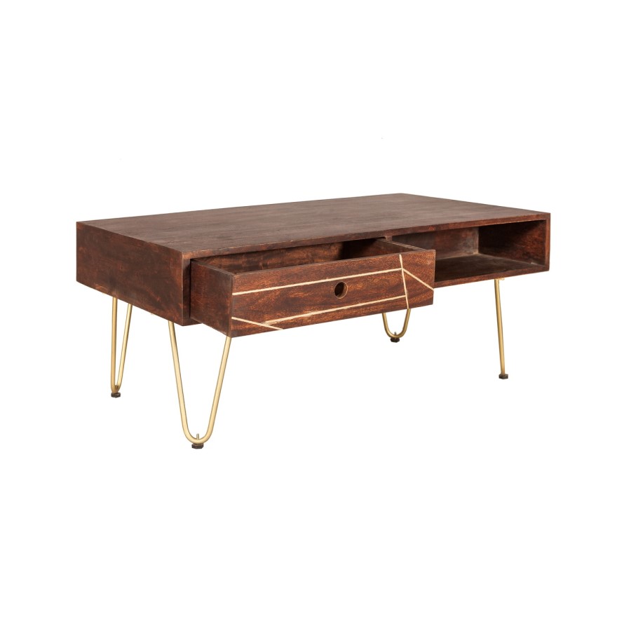 Dark Wood & Gold Coffee Table - Bengal