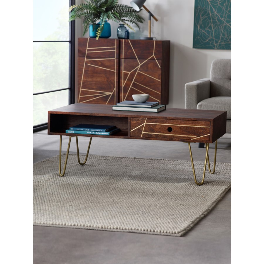 Dark Wood & Gold Coffee Table - Bengal