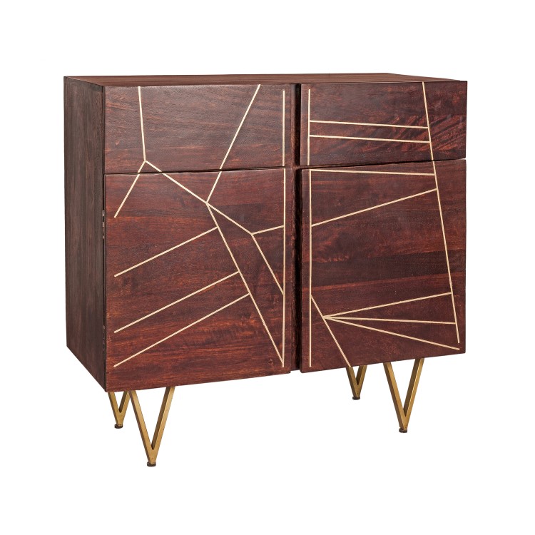 Bengal Dark Wood Gold Inlay 2 Door Medium Sideboard