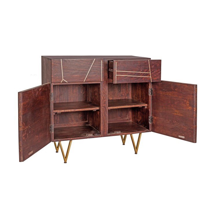 Bengal Dark Wood Gold Inlay 2 Door Medium Sideboard