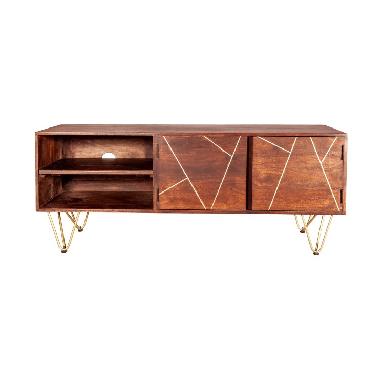 TV Unit in Dark Wood with Gold Inlay TV's up to 55" - Bengal 