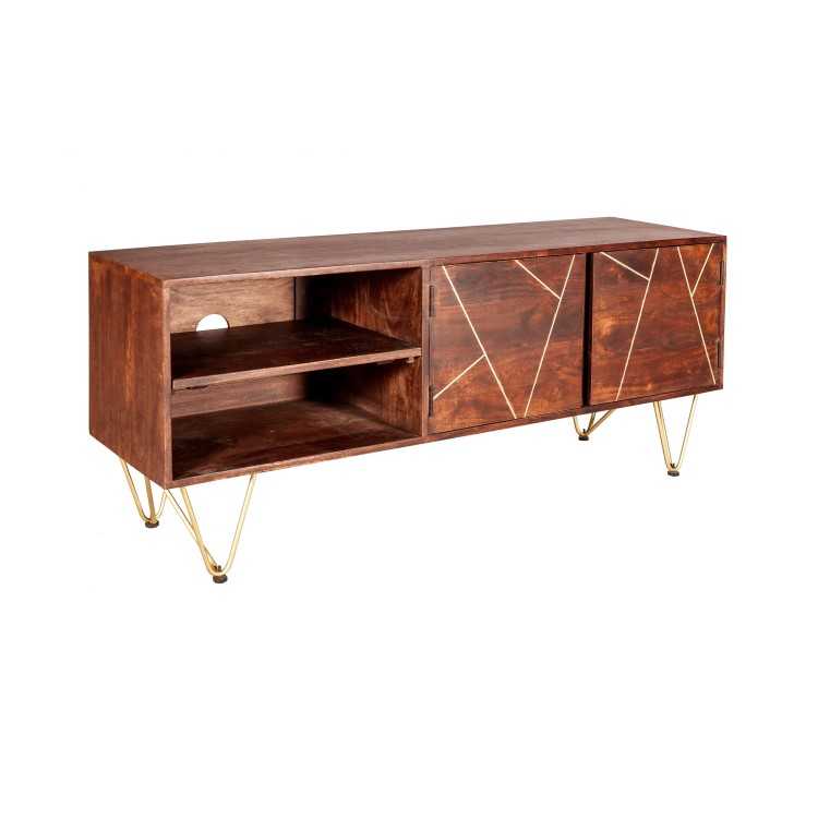 TV Unit in Dark Wood with Gold Inlay TV's up to 55" - Bengal 