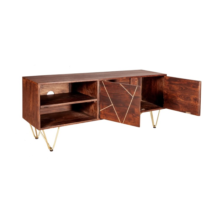 TV Unit in Dark Wood with Gold Inlay TV's up to 55" - Bengal 