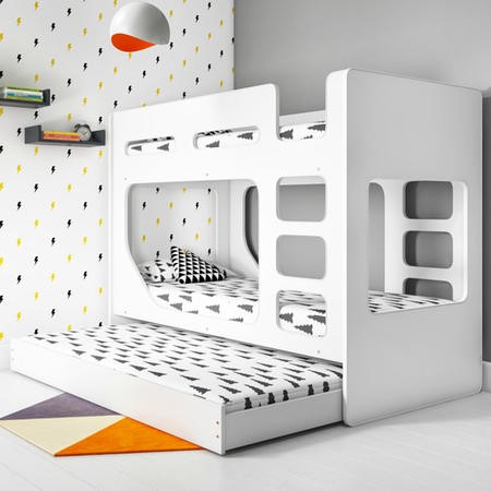 Braxton Kids Bunk Bed with Pull Out Trundle in White - Furniture123