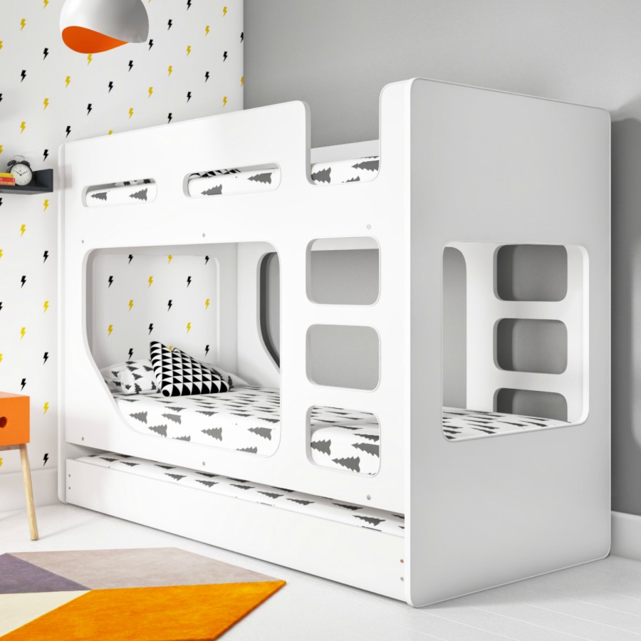 GRADE A1 - Braxton Kids Bunk Bed with Pull Out Trundle in White
