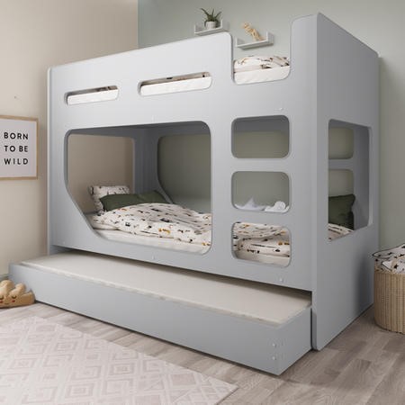 Grey Pod Bunk Bed with Trundle - Braxton - Furniture123