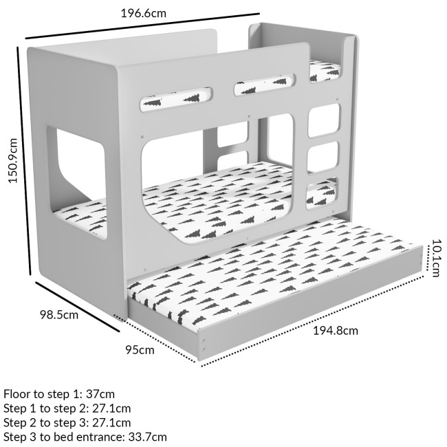 Grey Pod Bunk Bed with Trundle - Braxton