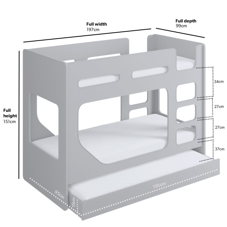 Grey Pod Bunk Bed with Trundle - Braxton