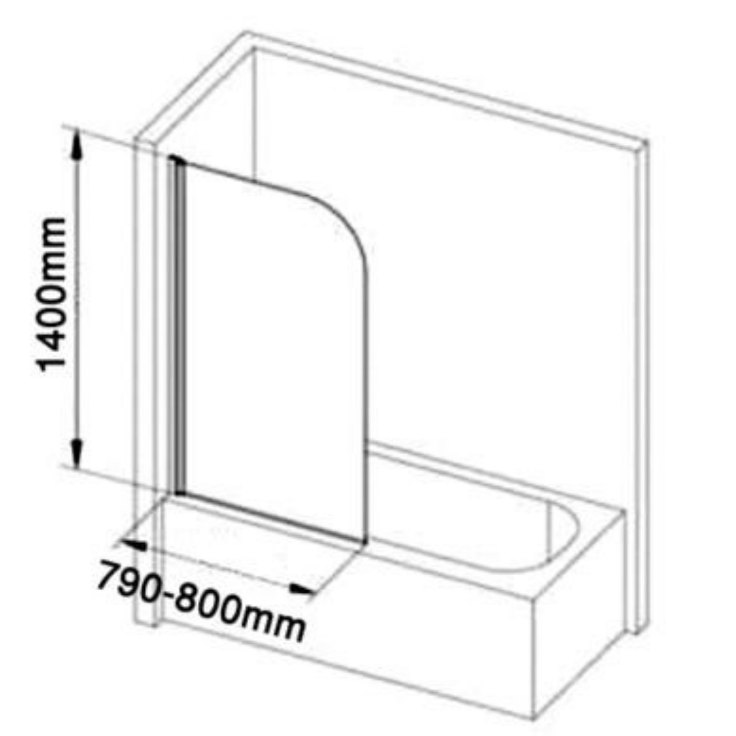 Curved Bath Shower Screen 800 x 1400mm Furniture123