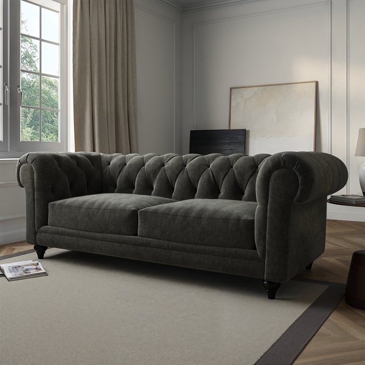 Grey Fabric Chesterfield 3 Seater Sofa - Beatie