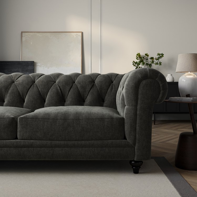 Grey Fabric Chesterfield 3 Seater Sofa - Beatie