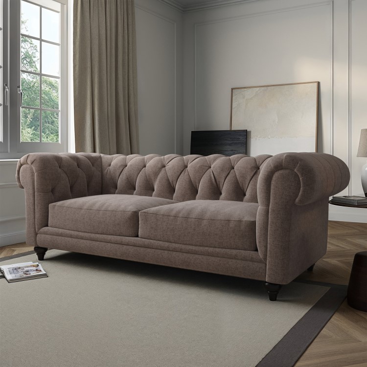 Beige Fabric Chesterfield 3 Seater Sofa - Beatie