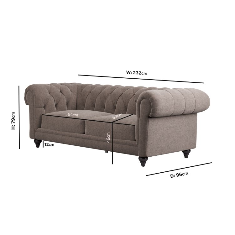 Beige Fabric Chesterfield 3 Seater Sofa - Beatie