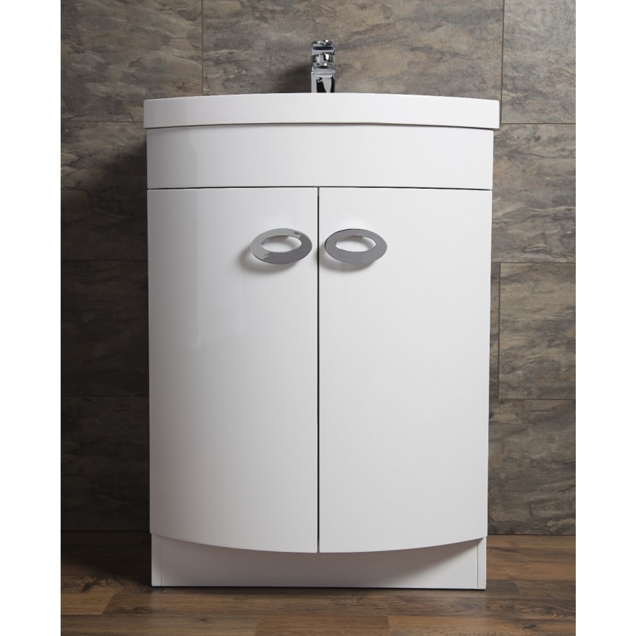 Curved White Bathroom Vanity Unit & Basin - W600mm