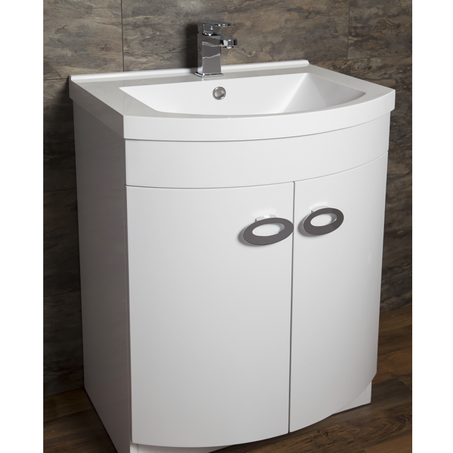 Curved White Bathroom Vanity Unit & Basin - W600mm