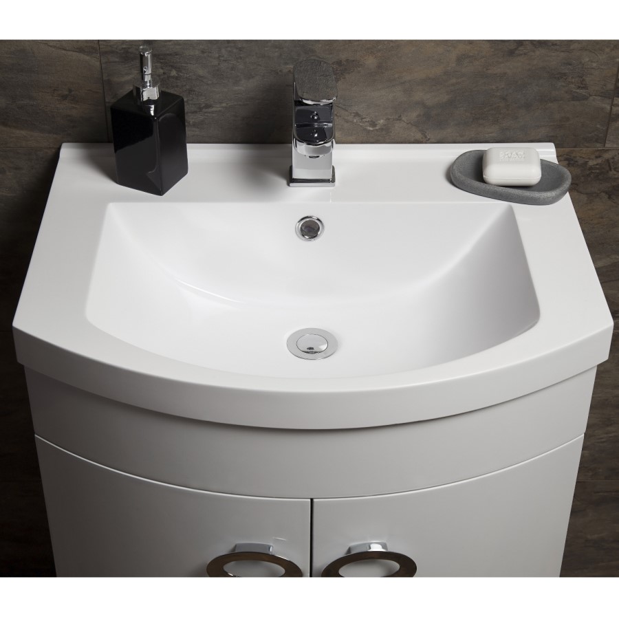 Curved White Bathroom Vanity Unit & Basin - W600mm