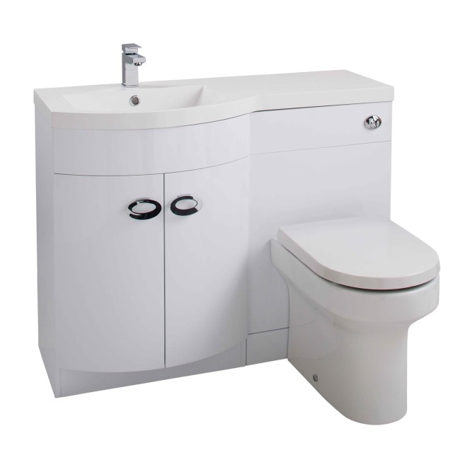 Curved White Left Hand Bathroom Vanity Unit & Basin - Without Toilet