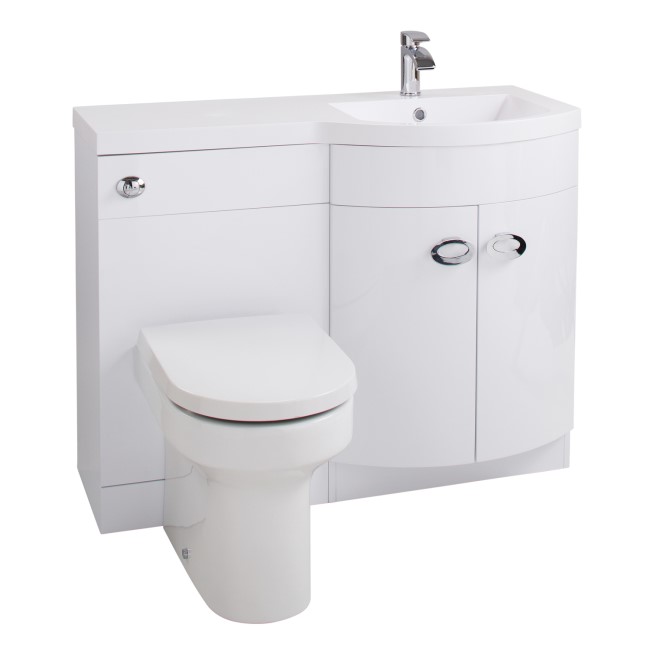 Curved White Right Hand Bathroom Vanity Unit & Basin - Without Toilet