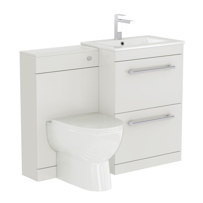 1100mm White Toilet and Sink Drawer Unit with Round Toilet and Chrome fittings - Ashford