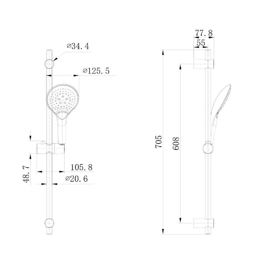 Grade A1 - Axel Triple Outlet Shower Valve Shower Head Wall Arm Slide Rail Kit and Overflow Bath Filler- Triple Handle