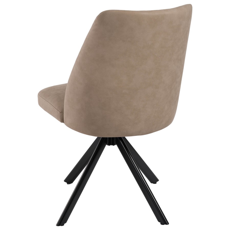 Black Extendable Dining Table Set with 6 Beige Faux Leather Swivel Dining Chairs - Seats 6 - Carson
