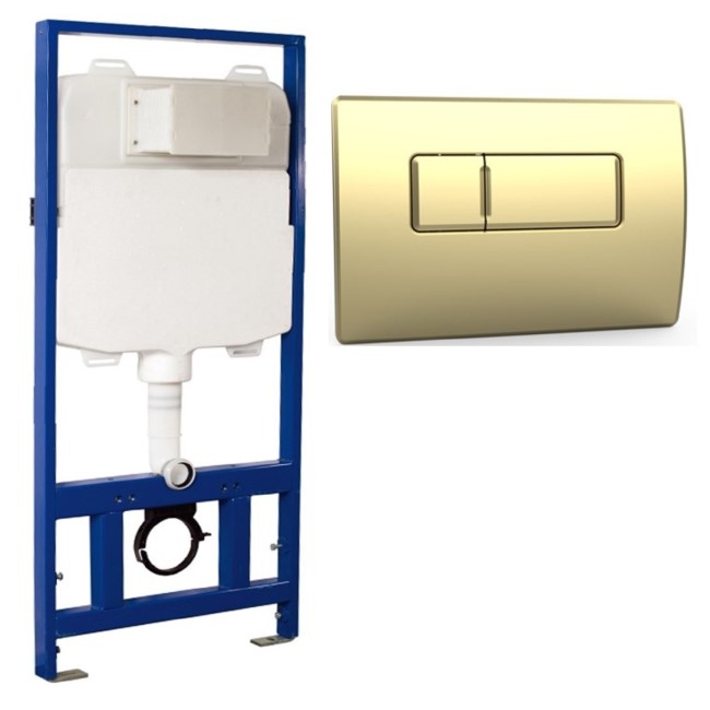 Concealed Cistern 1170mm Pneumatic Frame with Brushed Brass Flush Plate - Elira