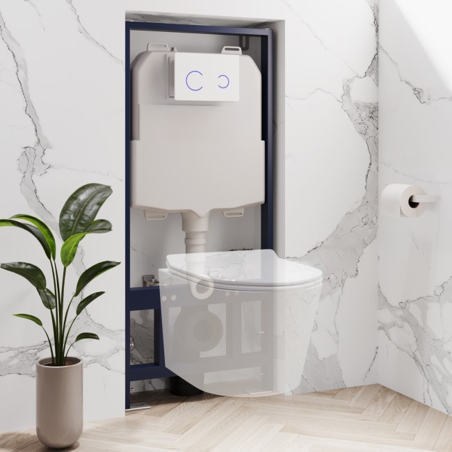 Concealed Cistern 1170mm Wall Hung Toilet Frame with White Glass Dual Sensor Flush Plate  - Elira