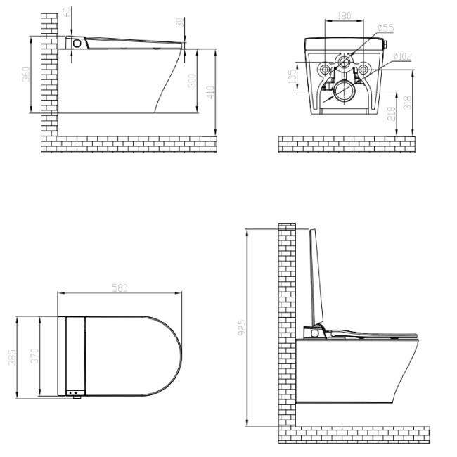 Wall Hung Smart Bidet Japanese Toilet with Heated Seat & 820mm Frame Cistern and Chrome Pneumatic Flush Plate - Purificare