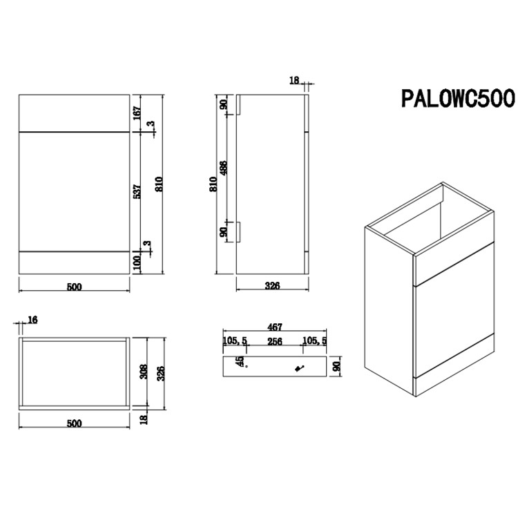 1100mm Wood Effect Left Hand Toilet and Sink Unit with Triangular Basin and Matt Black Push Button - Palma