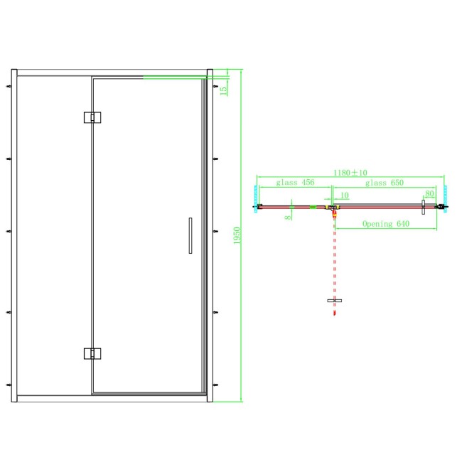 Black 1200mm Hinged Shower Door 8mm Glass - Pavo