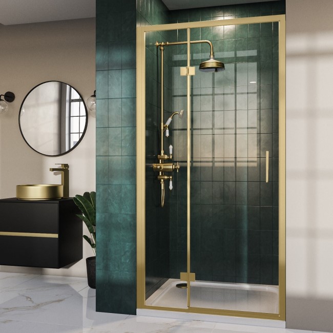 Brushed Brass 1000mm Hinged Shower Door 8mm Glass - Pavo