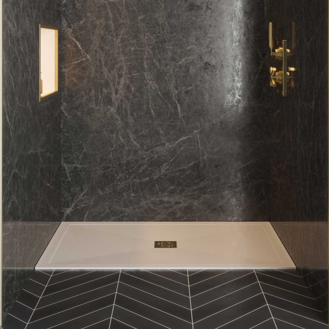 Low Profile 800mm White Stone Resin Square Shower Tray with Waste - Harmony