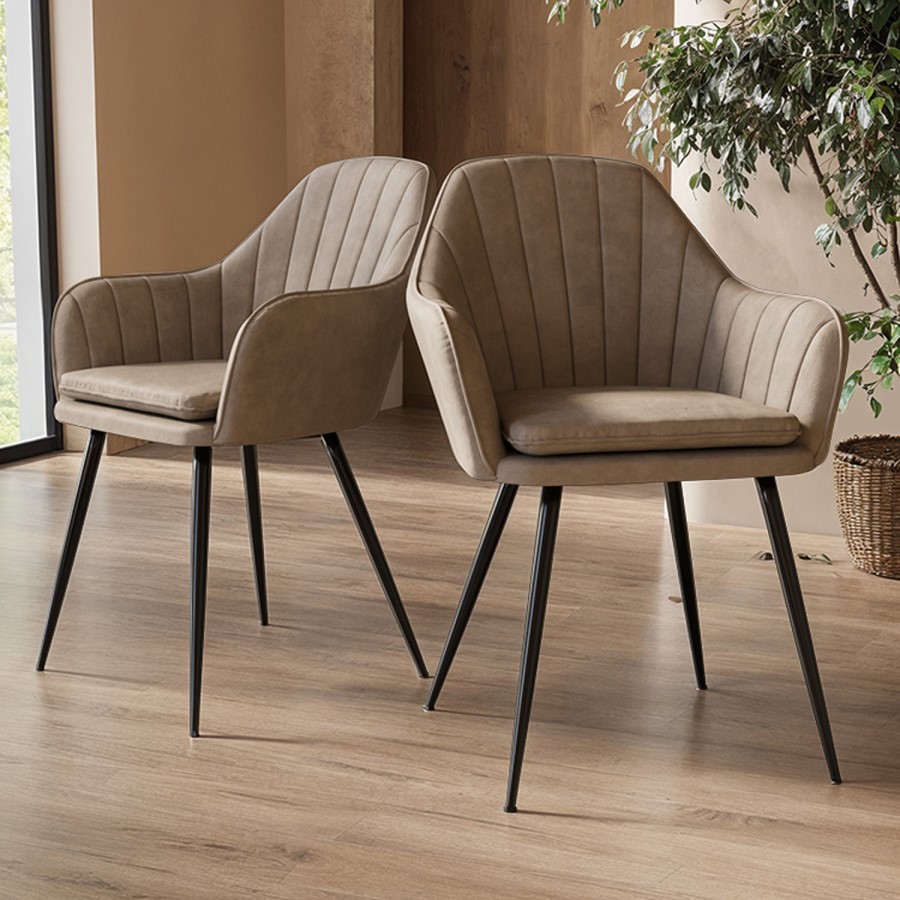 ONLY OPENED - Set of 2 Beige Faux Leather Armchair Dining Chairs - Logan