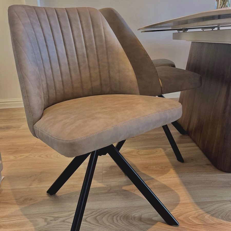 ONLY OPENED - Set of 2 Beige Faux Leather Swivel Dining Chairs - Logan