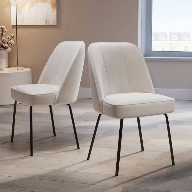 Set of 2 Beige Fabric Dining Chairs with Piped Detail - Leighton