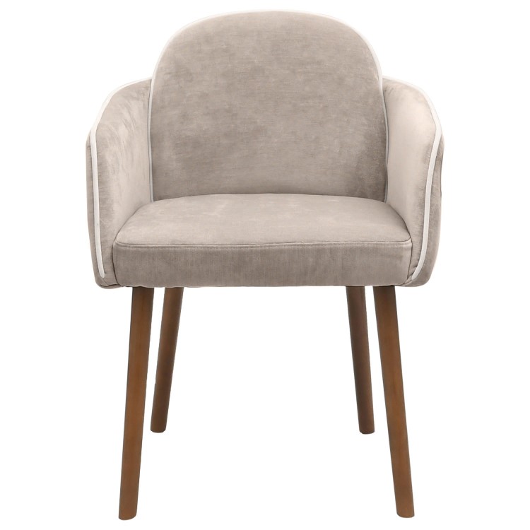 Set of 2 Taupe Chenille Carver Dining Chairs with Contrast Piped Detail - Claudia