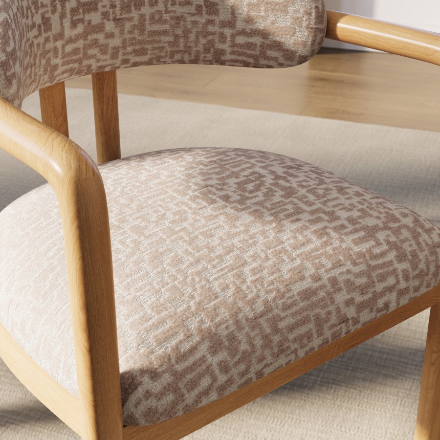 ONLY OPENED - Beige Printed Upholstered Dining Chair with Solid Wood Exposed Back - Darla