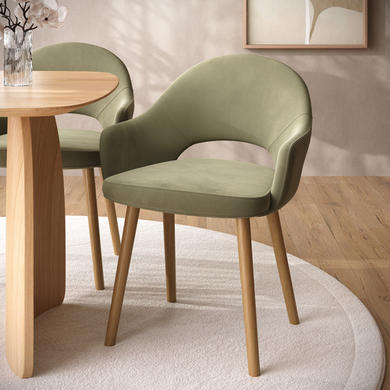 ONLY OPENED - Set of 2 Sage Green Velvet and Oak Dining Chairs - Colbie