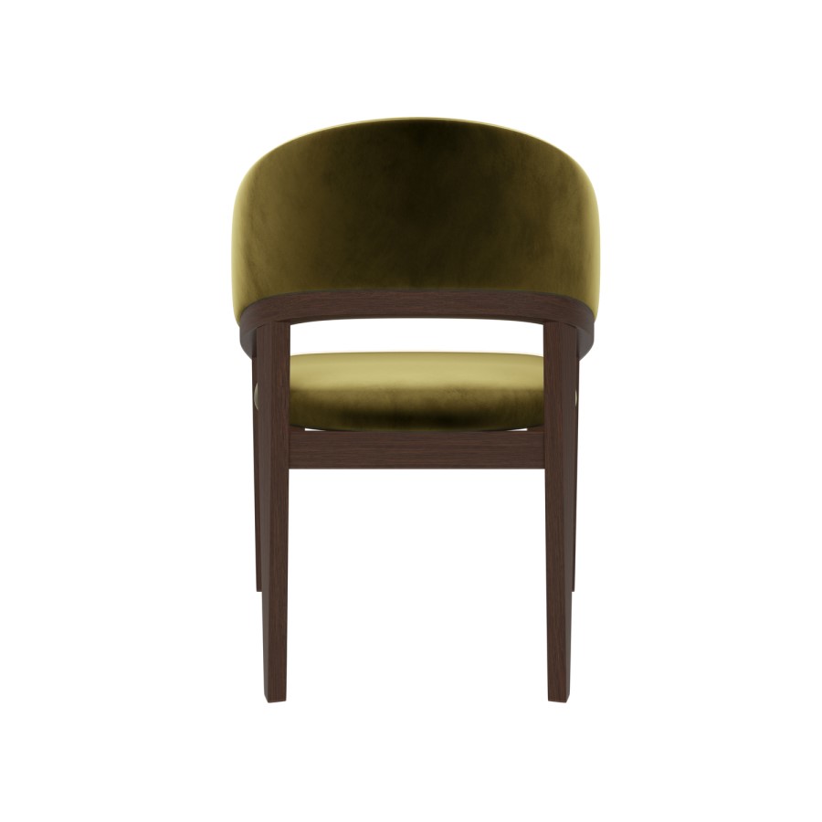 Round Walnut Dining Table Set with 4 Olive Green Velvet Chairs - Seats 4 - Owen