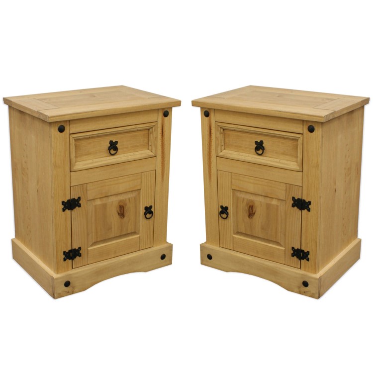 Set of 2 Corona Mexican Bedside Table In Solid Pine 