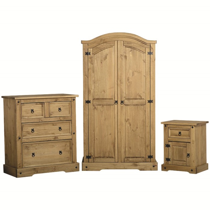corona mexican 3 piece bedroom set in solid pine | furniture123