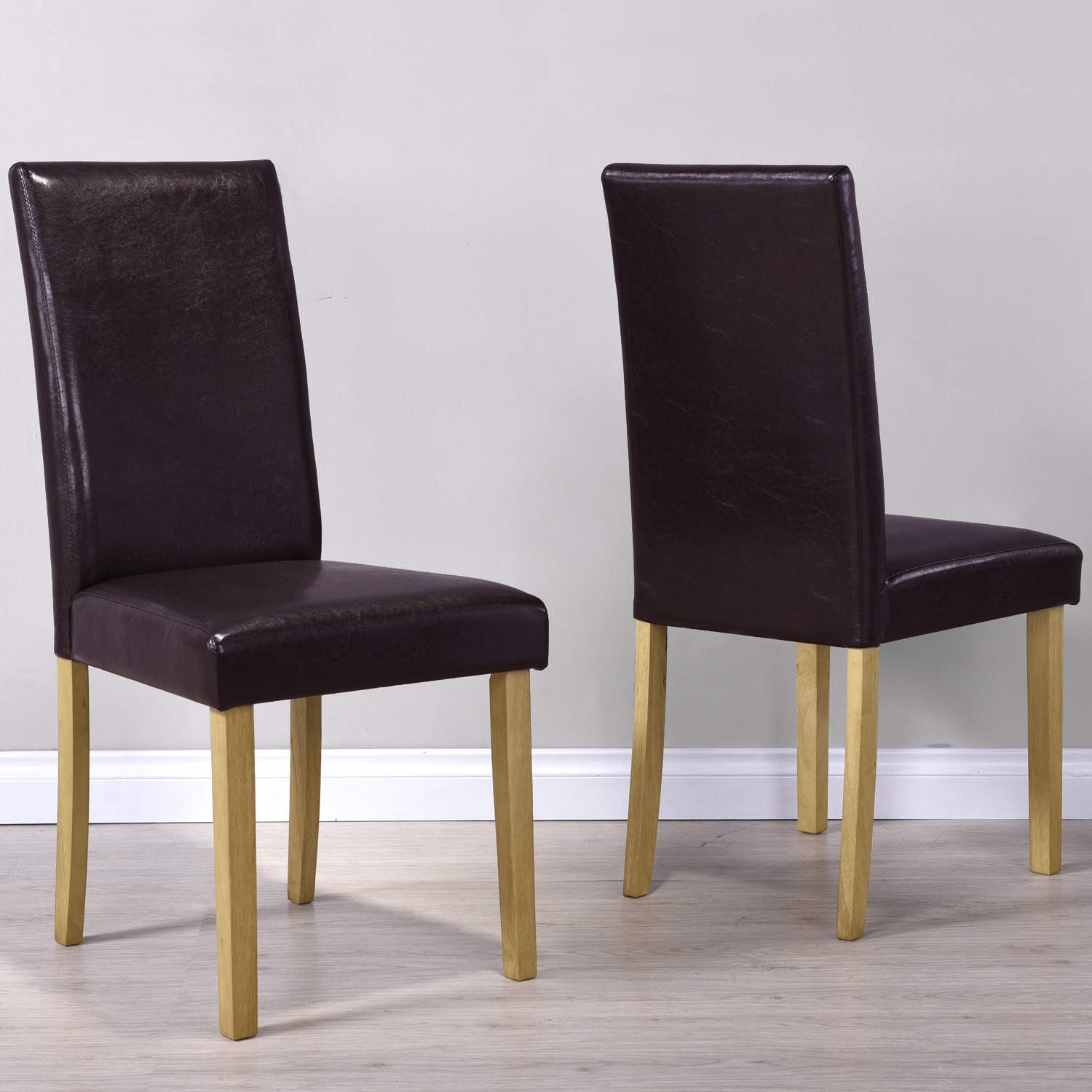 SEGAWE Set Of 6 Brown Parson Dining Chairs – PU Leather & Pine Wood Legs – Contemporary Style